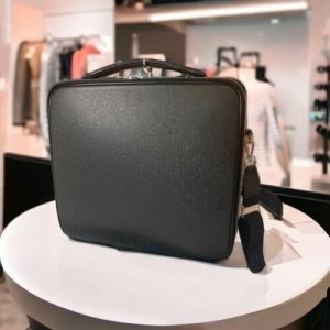 LOUIS VUITTON Leather Briefcase Black Messenger Shoulder Laptop Bag