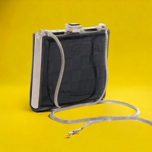 LOUIS VUITTON Paris Clutch Black Leather Chain Shoulder Bag