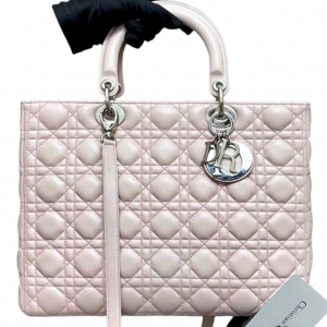 DIOR Lady Cannage Pink Leather Tote Shoulder Bag
