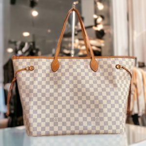 LOUIS VUITTON NEVERFULL GM Damier AZUR White Large Tote Bag Shoulder
