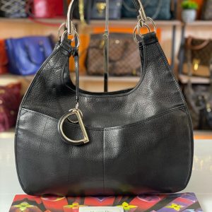 CHRISTIAN DIOR Black Leather Hobo Bag Slouchy Casual Shoulder Handbag Tote