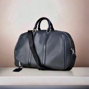 LOUIS VUITTON Black Travel Taiga Leather Duffle Mens Bag