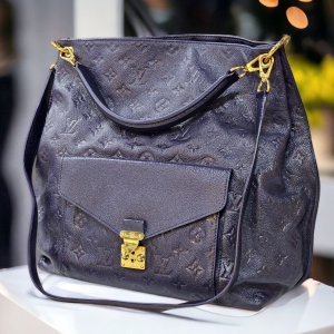 LOUIS VUITTON Metis Hobo Empreinte Leather Tote Blue