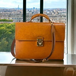 LOUIS VUITTON Natural Tan Leather Briefcase Attache