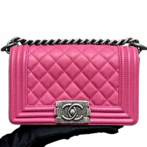 CHANEL BOY Caviar Small Flap Pink Quilted Lambskin Chain Handbag