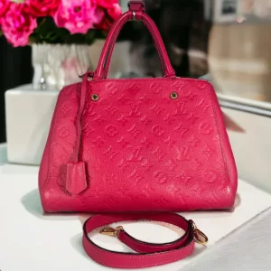 LOUIS VUITTON Montaigne MM Empreinte Dahlia Pink Shoulder Leather Bag Satchel LV