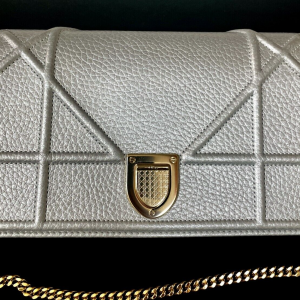 CHRISTIAN DIOR Diorama Silver Leather Wallet On Chain Mini Shoulder Bag