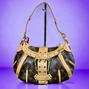 LOUIS VUITTON Pleated Ruffle Hobo Leonor Monogram Canvas Leather Handbag Bag LV