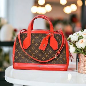 LOUIS VUITTON Dora MM Monogram Shoulder Bag Strap Red Satchel Tote