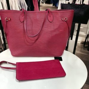LOUIS VUITTON Neverfull MM Epi Red Tote Large w/ Pouch Leather Authentic Bag Set