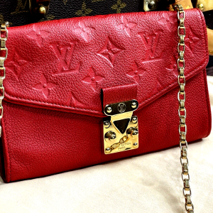 LOUIS VUITTON Saint Germain PM Chain Empreinte Leather Shoulder Handbag Red LV