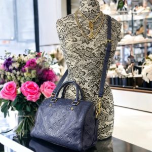 LOUIS VUITTON Empreinte Blue Speedy 25 Handbag Shoulder Leather
