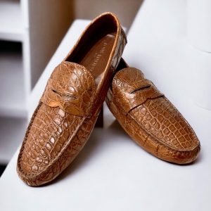 LOUIS VUITTON Mens Alligator Tan Loafers Driver Shoes Moccasin UK 10 / US 11