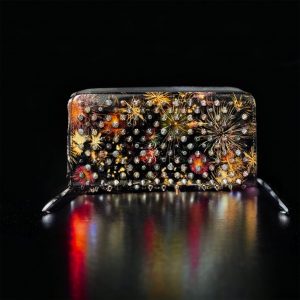CHRISTIAN LOUBOUTIN Long Wallet Fireworks Black Studded Rare Zippered Multicolor