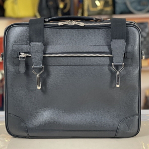 LOUIS VUITTON Leather Laptop Bag Briefcase Black Messenger Shoulder