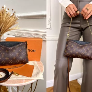 LOUIS VUITTON Authentic Pallas Clutch Crossbody Monogram Brown Bag GI4106