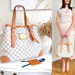 LOUIS VUITTON Authentic Hampstead MM Azur Damier Tote Shoulder Bag CA1082