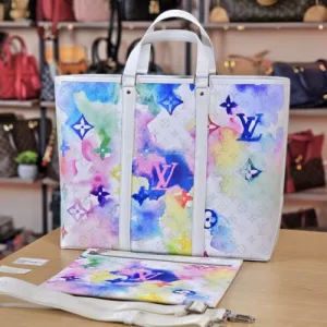 LOUIS VUITTON WKD Weekend Travel GM White Watercolor Tote Shoulder Bag Unisex