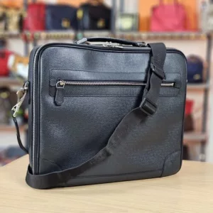 LOUIS VUITTON Leather Briefcase Black Messenger Shoulder Laptop Bag Auth Mens LV