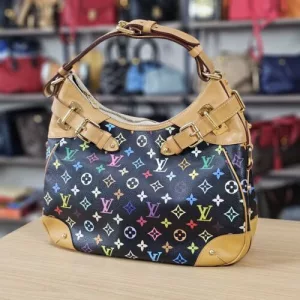 LOUIS VUITTON GRETA MULTICOLOR BLACK MURAKAMI Hobo Bag LV Shoulder DUST BAG