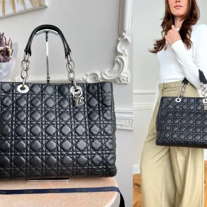 DIOR Authentic Black Soft Quilted Leather Shopping Tote Bag