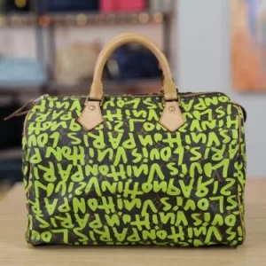 LOUIS VUITTON Authentic Speedy 30 Monogram Graffiti Green Handbag Ltd Edtn