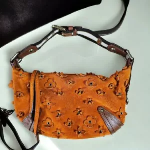 LOUIS VUITTON Authentic Orange Boho Western Suede Leather Pochette Handbag Purse