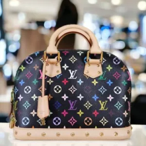 LOUIS VUITTON MULTICOLOR ALMA PM MURAKAMI Black Monogram Authentic +Dust Bag EUC