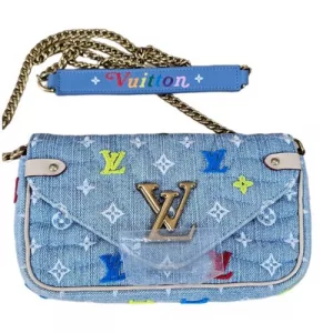 LOUIS VUITTON Authentic New Wave Rare Blue Denim Chain Pochette Shoulder Bag
