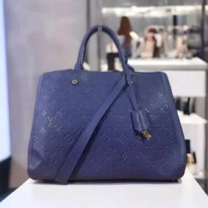 LOUIS VUITTON MONTAIGNE GM EMPREINTE Blue Iris Monogram Shoulder Bag Tote AUTH