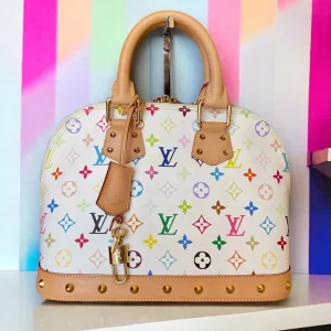 LOUIS VUITTON MULTICOLOR ALMA PM MURAKAMI White Monogram Authentic +Dust Bag EUC