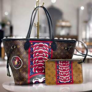 LOUIS VUITTON NEVERFULL MM Kabuki Art Monogram Tote Pouch Set Handbag LTD EDN