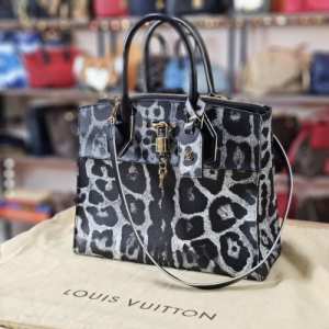 LOUIS VUITTON City Steamer Black Leopard Shoulder Hand Bag Satchel+ Strap + Lock