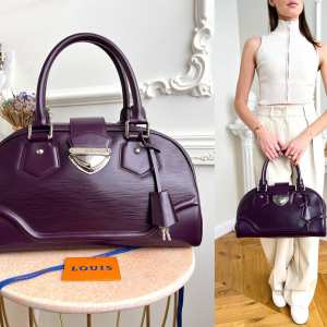 LOUIS VUITTON Authentic Bowling Montaigne GM Purple Epi Leather Bag TR1008