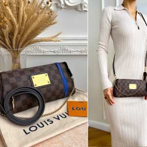 LOUIS VUITTON Authentic Eva Clutch Damier Ebene Crossbody Bag MB0184