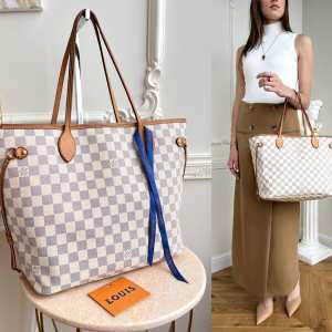 LOUIS VUITTON Authentic Neverfull MM Damier Azur Shoulder Bag Handbag Tote