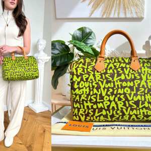 LOUIS VUITTON Authentic Speedy 30 Monogram Graffiti Green Peedi Bag AA0089