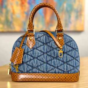 LOUIS VUITTON Blue Quilted Denim Calfskin Reverse Monogram Malletage Alma BB