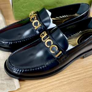 GUCCI NEW Mens Black Loafer Logo GG Dress Leather US 11 D / 10 - 10.5 E ~UK 10.5