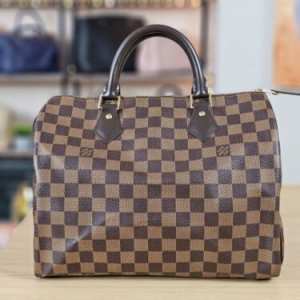 LOUIS VUITTON Authentic Speedy 30 Damier Ebene Brown Bag Handbag Lock Dustbag