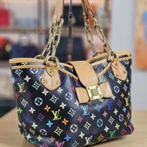 LOUIS VUITTON Black MURAKAMI Authentic Annie GM Chain Tote Handbag Shoulder Bag