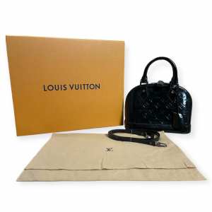 LOUIS VUITTON Alma BB Patent Black Mini Box Dust Shoulder Strap BOX & DUST BAG