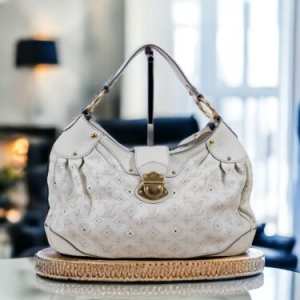 LOUIS VUITTON White Mahina Solar PM Monogram Authentic Leather Hobo Tote Handbag