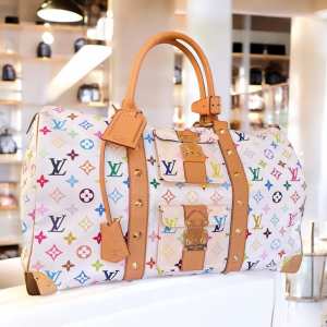 LOUIS VUITTON LV x TM Bandouliere 45 Keepall Multicolor White Bag Murakami Tote