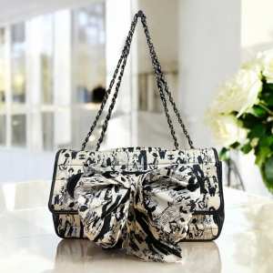 CHANEL Silk Lambskin Coco Mademoiselle Scarf Flap Bag White Black Chain Shoulder