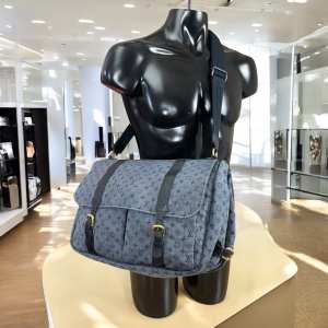 LOUIS VUITTON Mens Crossbody Shoulder Bag Laptop Denim Blue Leather Monogram LV