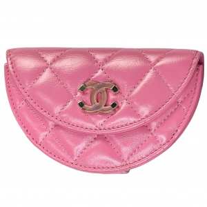 CHANEL Pink Quilted Lambskin Wrist Bag Bracelet Leather Pouch Mini CC Mini