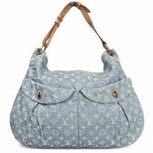 LOUIS VUITTON Denim Daily GM Hobo Bag Gris Blue Monogram Shoulder Bag Leather LV