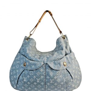 LOUIS VUITTON Daily GM Denim Leather Shoulder Bag Hobo Blue Clair Monogram LV