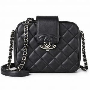 CHANEL Mini Box Lambskin Camera Black Square Quilted Silver Chain Shoulder Bag